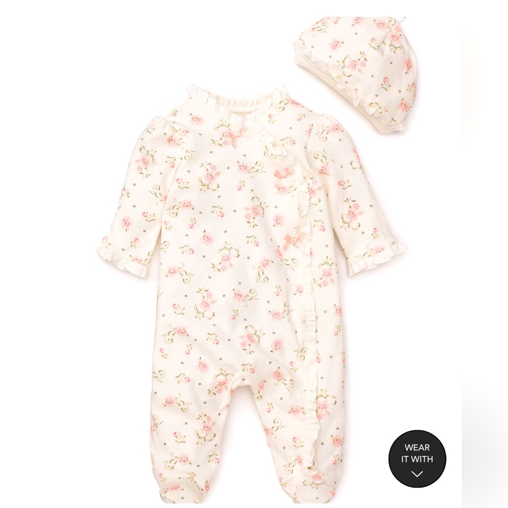🌟3 for $19🌟 NWT Girls' Vintage Rose Footie & Cap